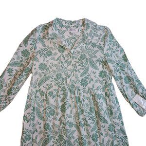 Tahari Arthur S. Levine Womens Large Dress Green/White Midi 3/4 Sleeve Floral